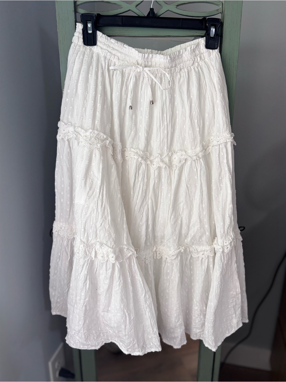 Mable white boho/coastal grandma lace maxi skirt